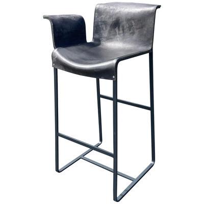 Founded Bar Stool, Design by Richard Schipper for Qliv, Saddle Leather, Steel