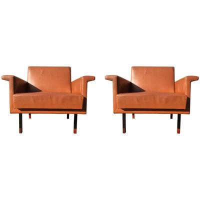 Pair of Eugen Schmidt Soloform Lounge Chairs, Cognac Leather
