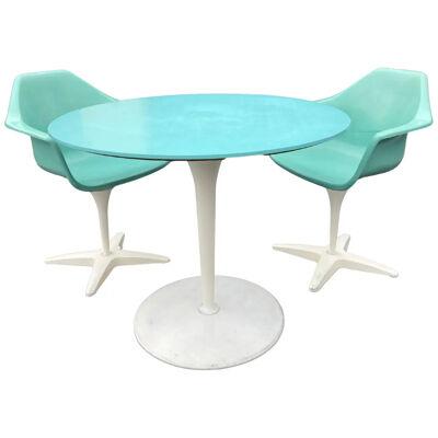 1960s Kitchen Dinette Set, Fiberglass Chairs, Turquoise, Round Table, USA