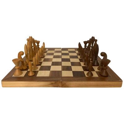 ANRI Space Age Chess Set Designed by Elliott, Walnut, Maple 1950 Italy, No Board