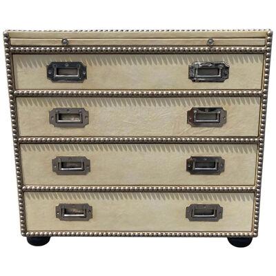 Leather Campaign Chest of Drawers, Nickel