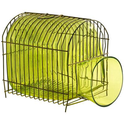 YELLOW CAGE HOUSE - glass object / vessel / vase in bird cage
