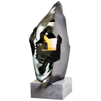 'UNTITLED S/T' - Obsidian, gold leaf and volcanic rock sculpture