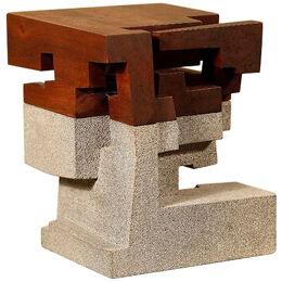 WOOD AND VOLCANIC STONE sculpture - untitled