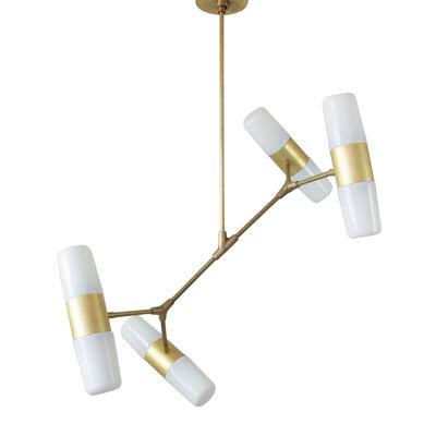 4 shades branching brass chandelier / pendant