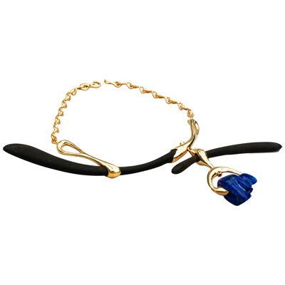 'JAPNESE', necklace solid silver, ebony, Lapiz Lazuli