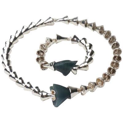 BELL - solid silver necklace and bracelet set with Jade gemstone