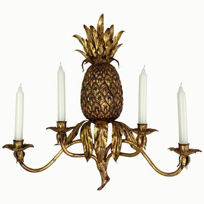 Italian 1950’s Gilt Wrought Iron Pineapple Candle Wall Sconce