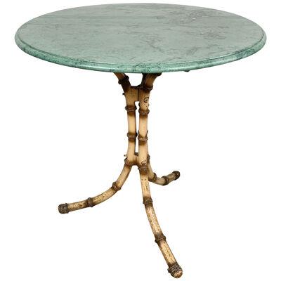 English Marble Top Faux Bamboo Café Table early 20th Century