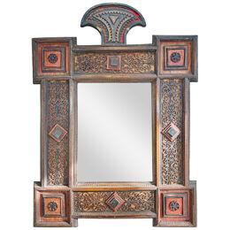 19th Century German Crested Tramp Art Mirror with Fretwork Detailing