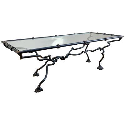 Wrought Iron Animalistic Glass Top Coffee Table