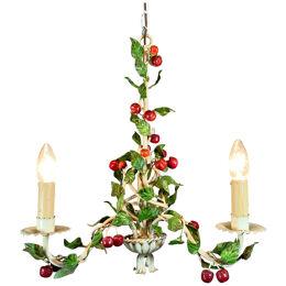 1950's Italian Hand Painted Tole Cherry Chandelier