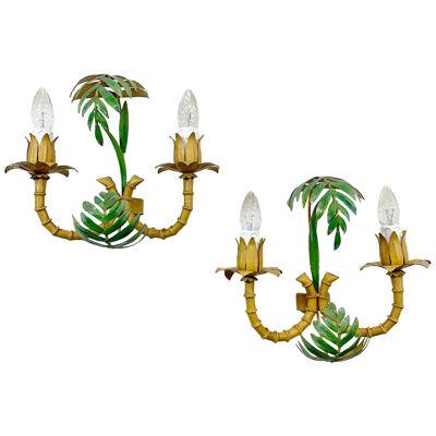 Pair of 1950’s Faux Bamboo Leaf Italian Wall Lights