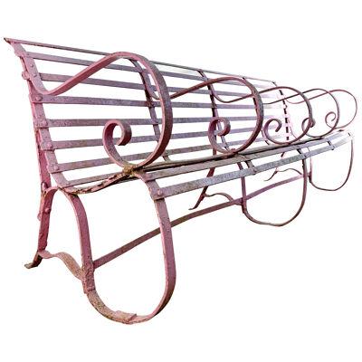Early Victorian Scroll Arm Wrought Iron Pink Bench of Exceptional Proportions