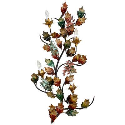 Exceptional Italian Hand Painted Holly Leaf Wall Sconce of Huge Scale