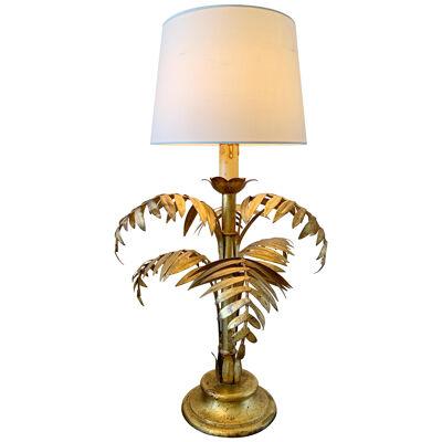          Italian Gilt Faux Bamboo Palm Table Lamp 1950’s
