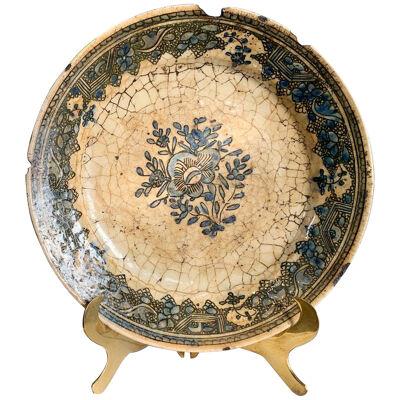 17th Century Safavid Blue Pottery Dish