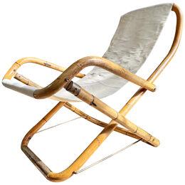 Pair of 1960's Italian Folding Bamboo Deck Chairs