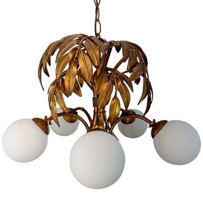 Hans Kogl Gilt Faux Bamboo Chandlier with Glass Globes