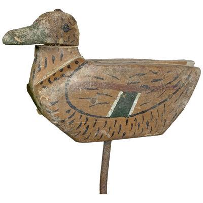 Wooden Decoy Duck on Stand circa 1910