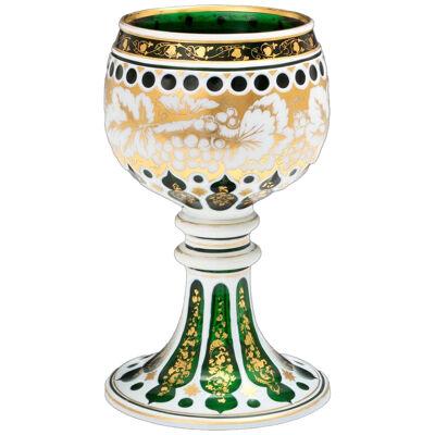 A Emerald Green & White Overlaid Goblet With Gilt Decoration