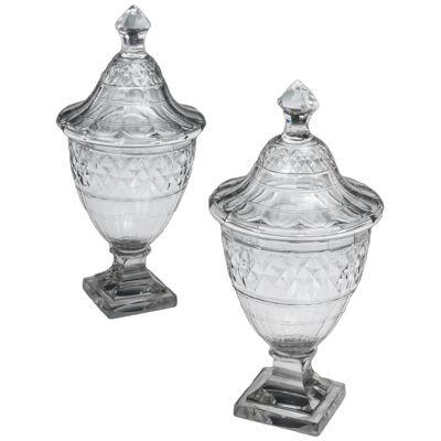 An Exceptional Pair Of George Iii Cut Glass Urns & Covers