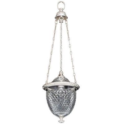 Victorian Silver Mounted Diamond Cut Glass Hall Lantern by F&C Osler