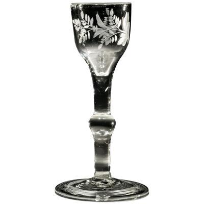 Engraved plain stem wine glass