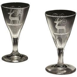 A PAIR OF STAG ENGRAVED GLASSES