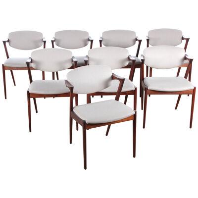 Mid-Century danish set of 8 Kai Kristiansen Rio rosewood chairs, model 42.