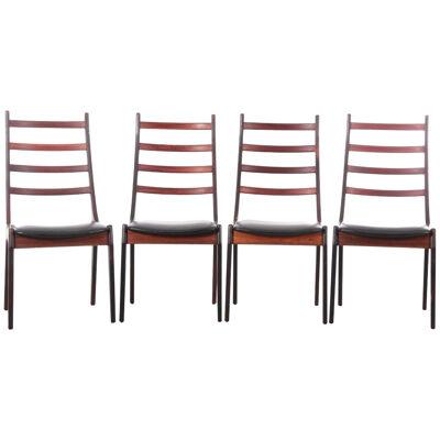 Mid-Century modern scandinavian set of 4 rosewood chairs by Henning Kjærnulf.