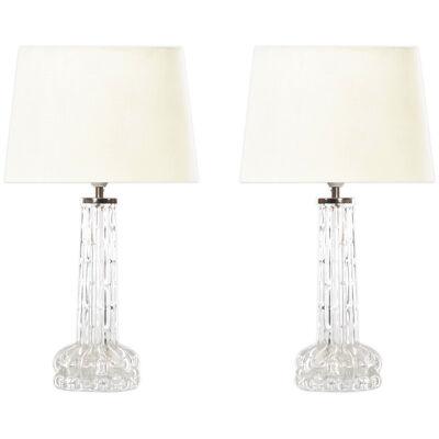 Mid-Century modern scandinavian pair of crystal table lamps by Carl Fagerlund