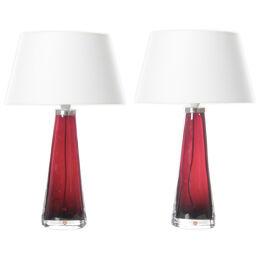 Mid century modern scandinavian pair of lamps "Model RD 1566" Red by Fagerlund 