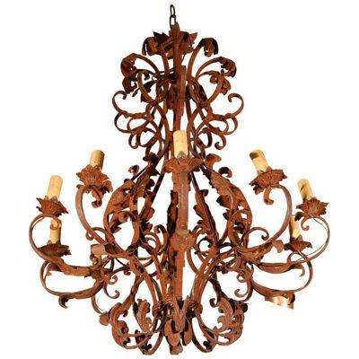 Large French Antique Iron Chandelier