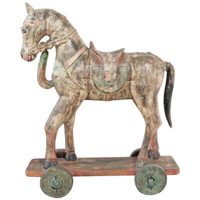 Antique South Asian Polychrome Wooden Oversized Ceremonial Horse from India