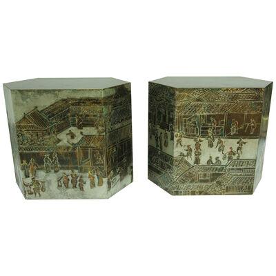 1965 Philip and Kelvin Laverne Bronze Side Tables "Chan" a Pair