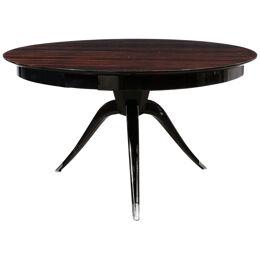 Art Deco Style Extendable Round Dining Table in Macassar Ebony w/ Tapered Legs