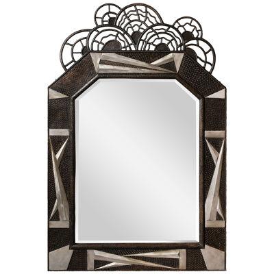 Art Deco Wrought Iron Mirror w/ Stylized Cubist Geometric Detailing