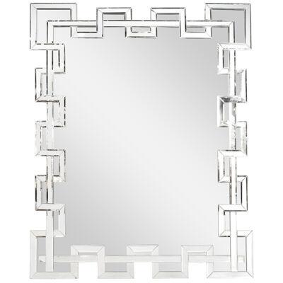 Modernist Crenellated Mirror W/ Interlaced Geometric Antiqued & Beveled Detail