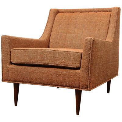Mid-Century Channel Back Armchair W/ Ebonized Walnut Legs & Marmalade Upholstery