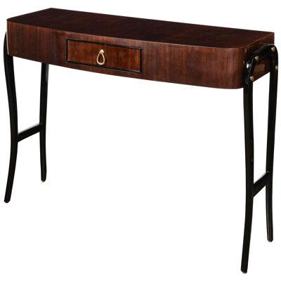 Mid-Century Modernist Walnut & Sculptural Black Lacquer Support Console Table