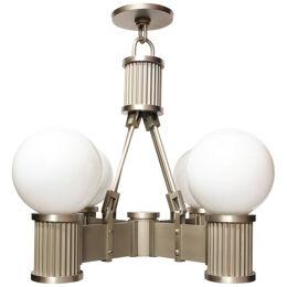 Art Deco Revival Four Arm Brushed Nickel & Frosted Glass Chandelier