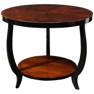 Art Deco Two-Tier Gueridon Table in Book-matched Walnut & Black Lacquer