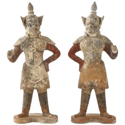 Pair of Tang Dynasty Painted Earthenware Guardians or Soldiers