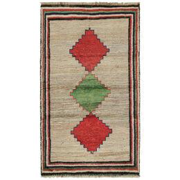 Vintage Persian Tribal Runner in Beige with Green, Red Medallions by Rug & Kilim