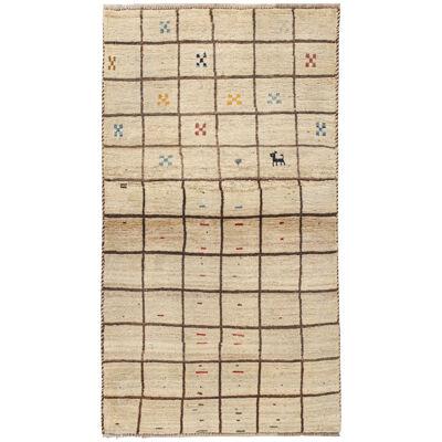 Vintage Qashqai Persian Gabbeh Rug in Beige-Brown Grid Pattern by Rug & Kilim