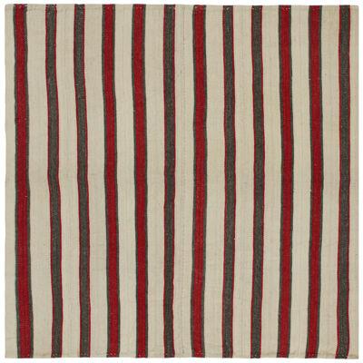 Vintage Persian Jajim Square Kilim in Beige, Red & Brown Stripes by Rug & Kilim