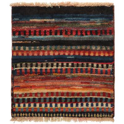  Vintage Gabbeh Tribal rug in Multicolor Striped Patterns 