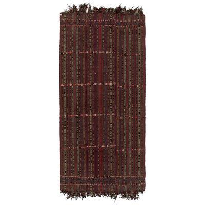1950s Vintage Persian Tribal kilim rug in Rich Red & Brown Geometric Pattern