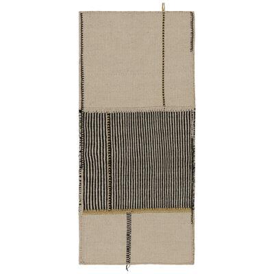 Rug & Kilim’s Contemporary Runner Kilim, In Black And Beige Tones and Stripes